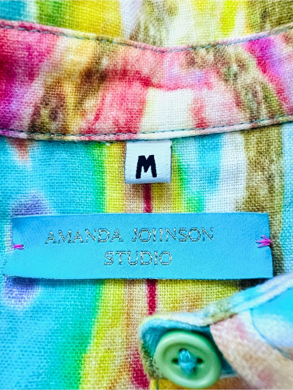 Amanda Johnson Studio Linen Shirt Dress Colorful Wearable Art Size Medium - Picture 10 of 12